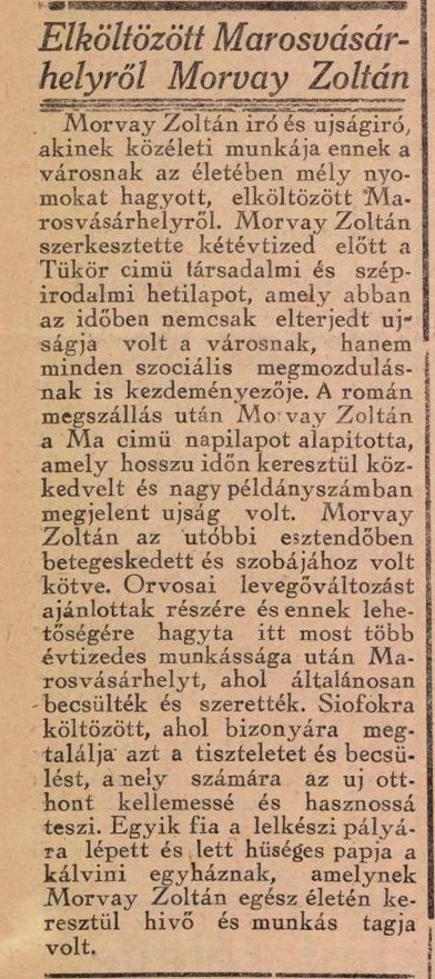 Elkoltozott Marosvasarhelyrol Morvay Zoltan Reggeliujsag 1941 10 1603924918 Pages26 26
