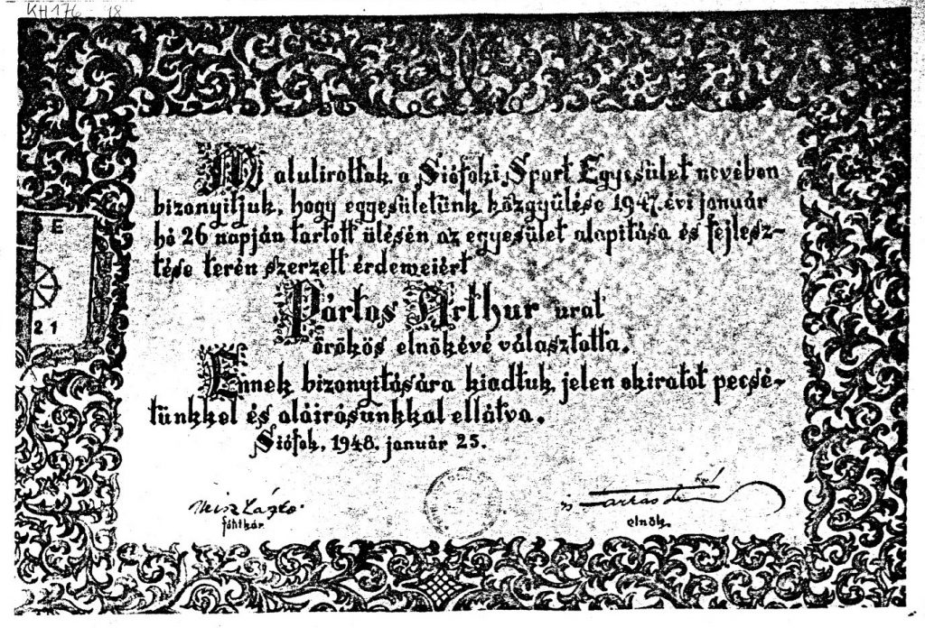 Partos oklevel siofok