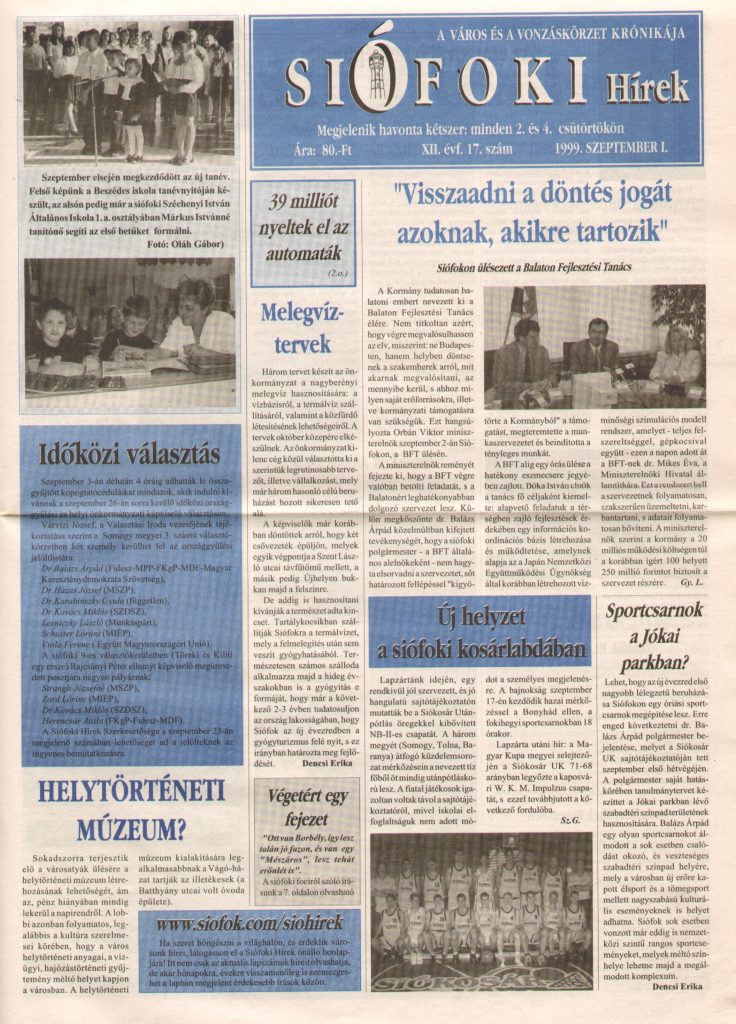 Siofoki hirek 1999 szeptember i 17.szam