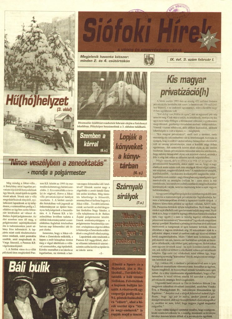 Siofoki hirek 1996 februar i. 3.sz