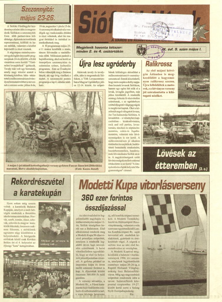 Siofoki hirek 1996 majus i. 9.sz