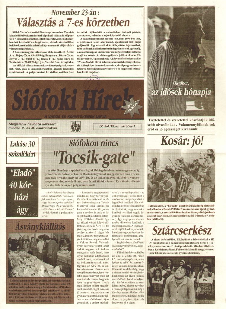 Siofoki hirek 1996 oktober i. 19.sz