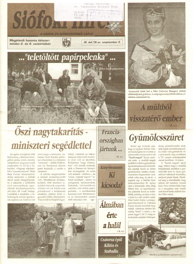 Siofoki hirek 1996 szeptember ii. 18.sz