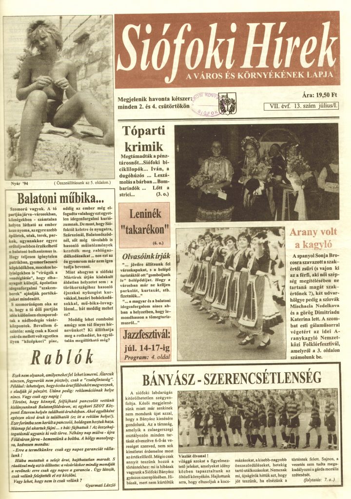 Siofoki Hirek 1994 julius I. 13.sz